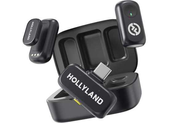 Hollyland Lark A1 Dou Wireless Microphone for iPhone 17/16/15 & Android, 48kHz/24-bit, 3-Level Intelligent Noise Cancel, Mini Mic for YouTube, Podcast, Vlogging (2TX + USB-C RX + Charging Case) - Black